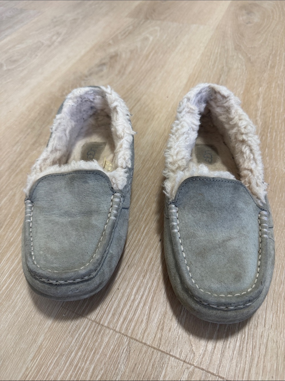 UGG Women's Grey Suede Shearling-Lined Moccasin Slippers